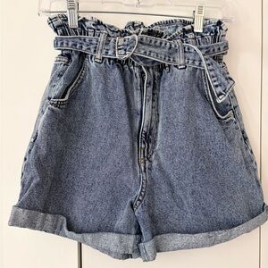 H&M Light Blue Paperbag Waist Denim Shorts with Belt